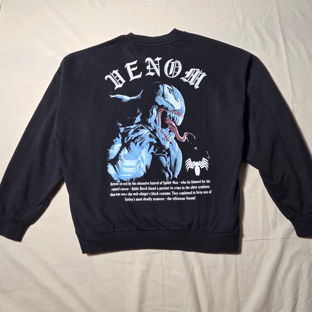 Marvel Venom Gothic Text Graphic Crewneck Sweatshirt Men's Large Black